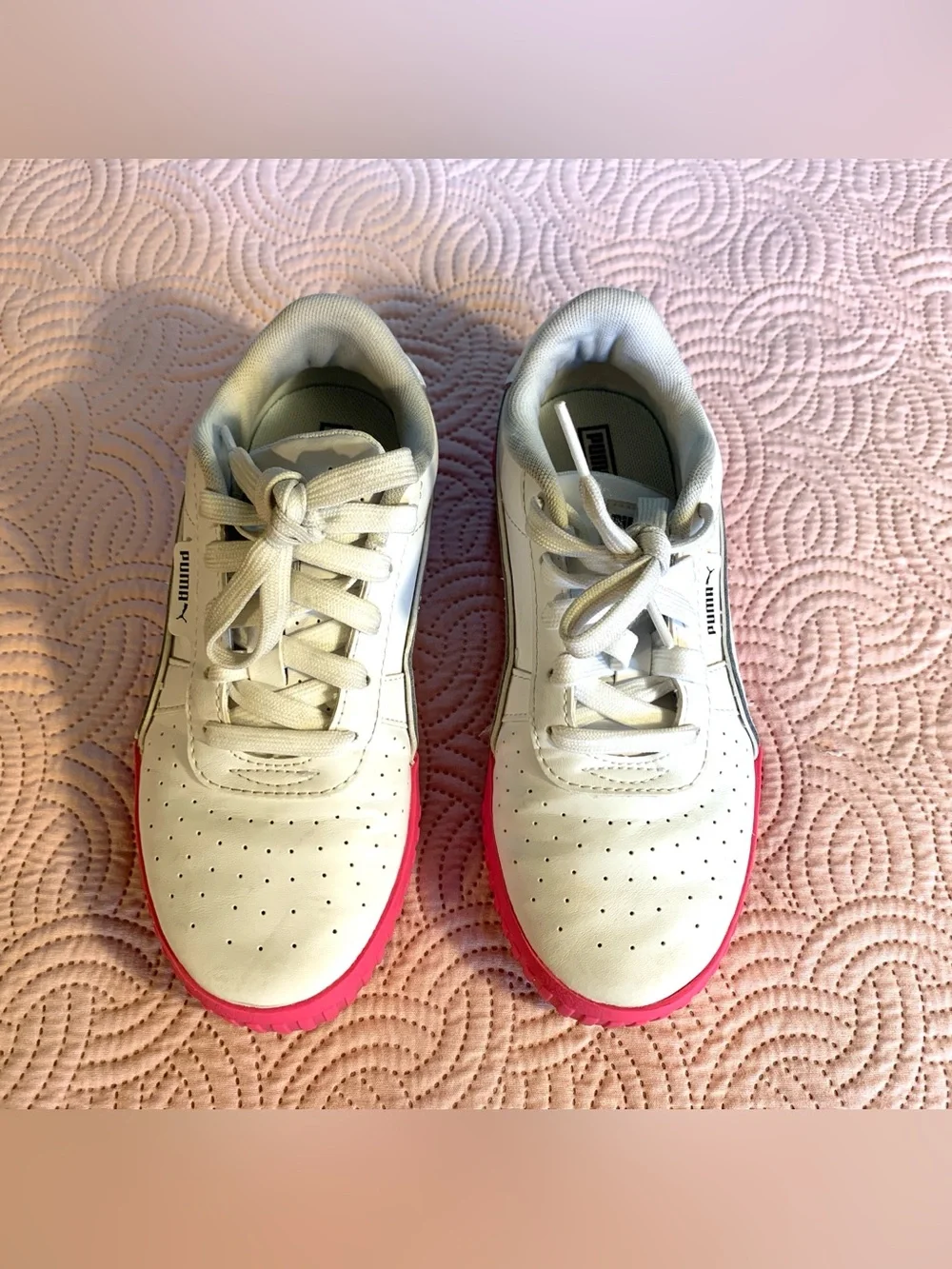 Puma White Sneakers with Hot Pink Platform Sole - Kids Size 3